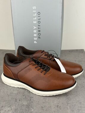 Perry Ellis Portfolio Men's Casual Dress Shoes Low Top Round Toe Brown Size 9.5